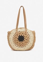 Beżowo-Czarna Pleciona Torebka w Stylu Boho Ulofina. Czarne torebki klasyczne Renee, w ażurowe wzory, boho, bez dodatków. Za 89.99 zł.