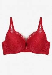 Bordowy Koronkowy Biustonosz Push Up Nelior. Czerwone biustonosze Renee, bez wzorów, z koronki. W wyprzedaży za 19.99 zł.