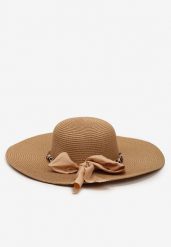 Ciemnobeżowy Plażowy Kapelusz z Naturalnej Plecionki Ozdobiony Apaszką Anriophe. Brązowe kapelusze Born2be, na lato, bez wzorów, eleganckie. W wyprzedaży za 38.24 zł.