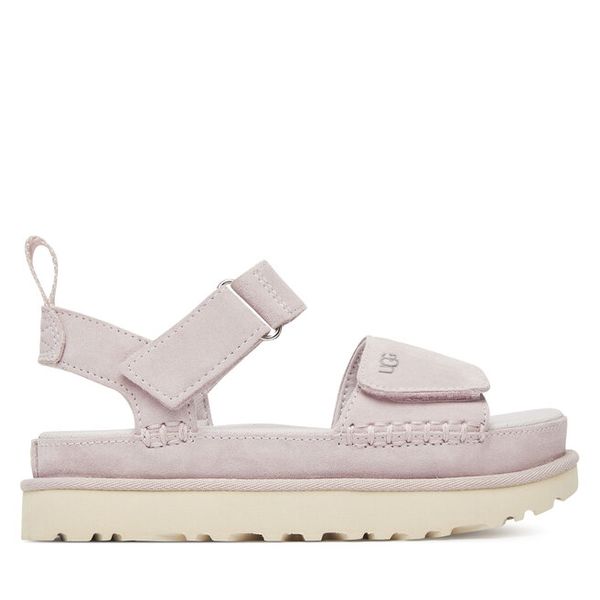 Sandały Ugg. Fioletowe sandały UGG, bez wzorów, bez obcasa, na płaskiej podeszwie, bez zapięcia. Za 599.99 zł.