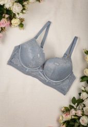 Jasnoniebieski Koronkowy Biustonosz Push Up Birdietha. Niebieskie biustonosze Renee, bez wzorów, z koronki. W wyprzedaży za 31.99 zł.