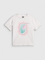 4F T-shirt loose z nadrukiem damski - biały XS. Białe t-shirty 4f, xs, bez wzorów, z bawełny, klasyczne, bez kołnierzyka, bez ramiączek. Za 69.99 zł.