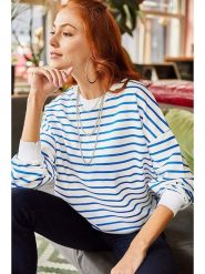 Olalook Bluza w kolorze biało-niebieskim rozmiar: L. Białe bluzy Olalook, l, bez wzorów, bez ramiączek, bez kaptura. Za 56.99 zł.