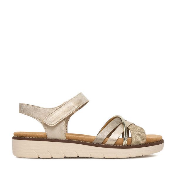 Sandały Remonte. Żółte sandały Remonte, bez wzorów, bez obcasa, na płaskiej podeszwie, bez zapięcia. Za 339.99 zł.