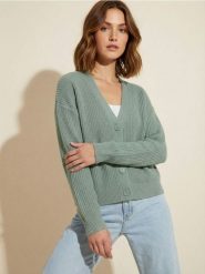 Kardigan basic - zielony. Zielone swetry Sinsay, l, bez wzorów, bez ramiączek. Za 39.99 zł.