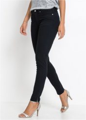 Dżinsy Skinny, mid waist, cropped. Czarne jeansy bonprix, bez wzorów, z jeansu, eleganckie, krótkie. Za 112.99 zł.