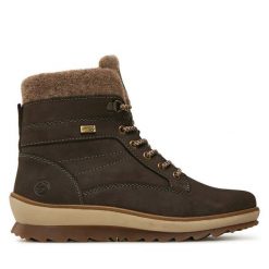 Trzewiki Remonte. Brązowe botki Remonte, bez wzorów, bez obcasa, na płaskiej podeszwie, bez zapięcia. Za 342.99 zł.