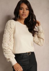 Beżowy Sweter z Wiskozą z Ozdobnymi Rękawami z Koronki z Cekinami Tilitana. Brązowe swetry Renee, bez wzorów, z jeansu, casualowe, bez ramiączek. W wyprzedaży za 119.99 zł.