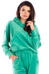 Damska Bluza Typu Kangurka z Weluru - Zielona. Zielone bluzy Awama, l, bez wzorów, z elastanu, bez kaptura. Za 228.90 zł.