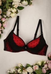 Czarno-Czerwony Koronkowy Biustonosz Push Up w Kropki Frees. Czarne biustonosze Born2be, bez wzorów, z koronki. W wyprzedaży za 33.99 zł.