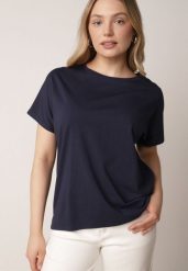 Granatowy T-shirt Bawełniany Klasyczny o Fasonie Oversize z Dłuższym Tyłem Nemedora. Niebieskie t-shirty Born2be, m, bez wzorów, z bawełny, eleganckie, bez kołnierzyka, bez ramiączek. Za 39.99 zł.