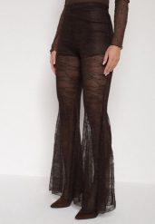 Brązowe Koronkowe Spodnie Dzwony z Wysokim Stanem Solifera. Brązowe jeansy Born2be, m, bez wzorów, z jeansu, z podwyższonym stanem. Za 139.99 zł.