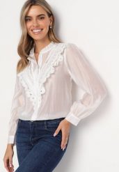 Biała Koszula z Koronką Walaa. Białe koszule Born2be, m, bez wzorów, z koronki, bez kołnierzyka, bez ramiączek. W wyprzedaży za 118.99 zł.