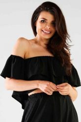 Krótki Top w Hiszpańskim Stylu - Czarna. Czarne topy Awama, l, bez wzorów, z elastanu, bez kołnierzyka, bez ramiączek. Za 149.90 zł.