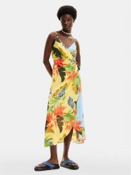 Desigual Sukienka letnia Tropical Leaves 24SWMW13 Kolorowy Regular Fit. Sukienki Desigual, xs, bez wzorów, z wiskozy, bez kołnierzyka, bez ramiączek. Za 429.99 zł.