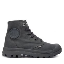 Trapery Palladium. Szare traperki Palladium, bez wzorów, bez obcasa, bez zapięcia. Za 279.99 zł.