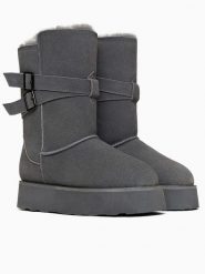 Gooce Skórzane kozaki zimowe "Huntspill Waterproof" w kolorze szarym rozmiar: 41. Szare kozaki Gooce, na zimę, bez wzorów, z materiału, eleganckie, bez obcasa, na platformie, bez zapięcia. Za 282.99 zł.