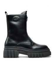 Guess Botki Annia FLFANN LEA10 Czarny. Czarne botki Guess, z aplikacjami, ze skóry, bez obcasa, na płaskiej podeszwie, bez zapięcia. Za 379.99 zł.