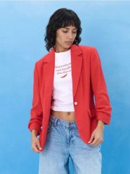 Marynarka z domieszką lnu - czerwony. Czerwone marynarki i żakiety Sinsay, l, bez wzorów, bez ramiączek. Za 69.99 zł.