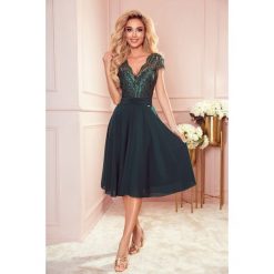 Zjawiskowa Sukienka z Koronkową Górą - Zielona. Zielone sukienki NUMOCO, l, bez wzorów, z elastanu, wizytowe, bez kołnierzyka, bez ramiączek. Za 359.90 zł.