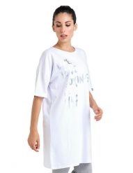 Błyszcząca damska koszulka maxi z krótkim rękawem. Białe t-shirty sportowe LEONE 1947 APPAREL, l, bez wzorów, z bawełny, bez ramiączek, na fitness i siłownię. Za 84.16 zł.