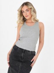 Brave Soul Top LV-627CIERAPKA Szary Slim Fit. Szare topy Brave Soul, m, bez wzorów, z bawełny, bez kołnierzyka, bez ramiączek. Za 19.99 zł.
