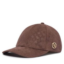 Czapka z daszkiem Guess. Brązowe czapki z daszkiem Guess, z aplikacjami. Za 194.99 zł.