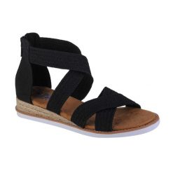 Sandały damskie, Desert Kiss - Desert Nights. Czarne sandały Skechers, bez wzorów, bez obcasa, bez zapięcia. Za 279.99 zł.