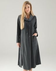 Sztruksowa sukienka z kołnierzem. Szare sukienki Unisono, l, bez wzorów, z bawełny, bez kołnierzyka, bez ramiączek. Za 249.00 zł.