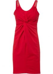Sukienka z ozdobnym przewiązaniem. Czerwone sukienki bonprix, bez wzorów, eleganckie, bez kołnierzyka, bez ramiączek. Za 119.99 zł.
