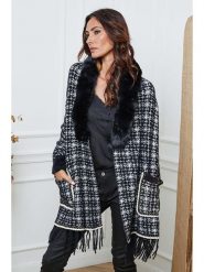 So Cachemire Kardigan "Escape" w kolorze czarno-białym rozmiar: XL. Czarne swetry So Cachemire, xl, bez wzorów, ze splotem, bez ramiączek. Za 178.79 zł.