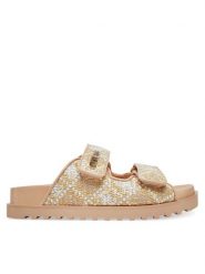 Guess Klapki FLJFZZ FAB19 Beżowy. Brązowe klapki Guess, z aplikacjami, z materiału, bez obcasa, bez zapięcia. Za 599.99 zł.