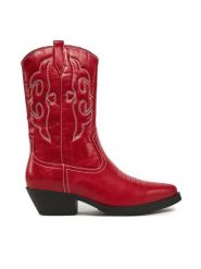 ONLY Kowbojki 15340931 Czerwony. Czerwone kozaki ONLY, bez wzorów, z materiału, bez obcasa, na słupku, bez zapięcia. Za 349.99 zł.