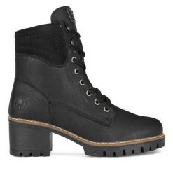 Botki Rieker. Czarne botki Rieker, bez wzorów, bez obcasa, na słupku, bez zapięcia. Za 335.00 zł.
