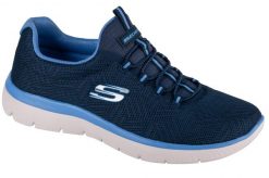 Buty treningowe damskie, Summits - Artistry Chic. Niebieskie buty treningowe Skechers, bez wzorów, z materiału, przed kostkę, bez zapięcia, na fitness i siłownię. Za 276.50 zł.