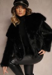 Czarna Elegancka Kurtka Futerko z Kołnierzem Vertirida. Czarne kurtki Renee, na zimę, m, bez wzorów, z futra, eleganckie, bez kaptura. Za 259.99 zł.