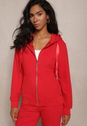 Czerwona Rozsuwana Bluza z Kapturem Lecua. Czerwone bluzy Renee, xl, bez wzorów, klasyczne, bez ramiączek, z kapturem. W wyprzedaży za 67.99 zł.