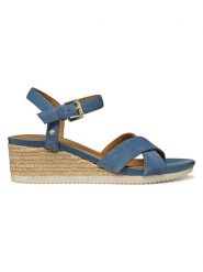Geox Skórzane sandały "Ischia Corda" w kolorze błękitnym na koturnie rozmiar: 41. Niebieskie sandały Geox, bez wzorów, ze skóry, z otwartym noskiem, bez obcasa, na koturnie, bez zapięcia. Za 217.99 zł.