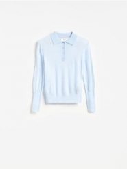 Wełniany sweter polo - jasnoniebieski. Niebieskie swetry Reserved, l, bez wzorów, z wełny, bez ramiączek. Za 199.99 zł.