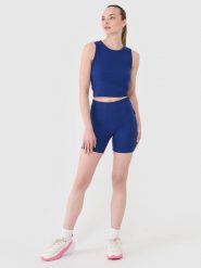 4F Legginsy krótkie dzianinowe damskie - granatowe L. Niebieskie legginsy 4f, bez wzorów, z bawełny, sportowe, krótkie. W wyprzedaży za 39.99 zł.