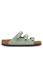 Birkenstock Klapki Florida 1030319 Zielony. Zielone klapki Birkenstock, bez wzorów, z nubiku, bez obcasa, bez zapięcia. Za 529.99 zł.