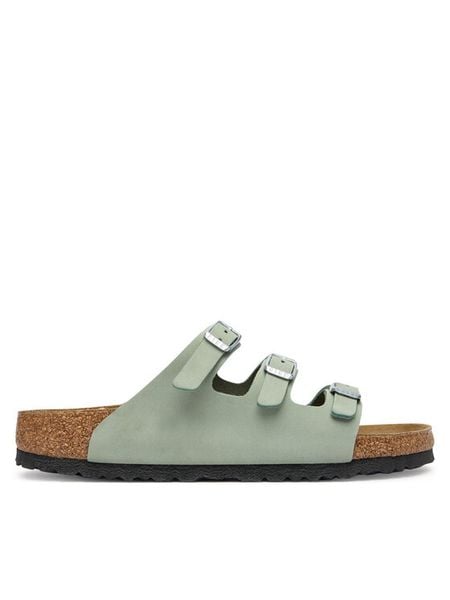Birkenstock Klapki Florida 1030319 Zielony. Zielone klapki Birkenstock, bez wzorów, z nubiku, bez obcasa, bez zapięcia. Za 389.99 zł.