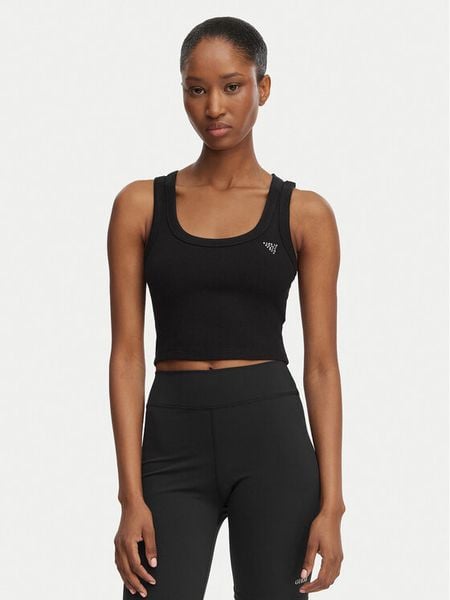 Guess Top V6GP07 K2987 Czarny Slim Fit. Czarne topy Guess, m, z aplikacjami, z wiskozy, bez kołnierzyka, bez ramiączek. Za 131.99 zł.