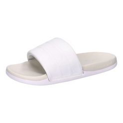 Klapki damskie adidas Comfort 2,0. Białe klapki adidas, bez wzorów, z materiału, eleganckie, bez obcasa, bez zapięcia. Za 258.50 zł.