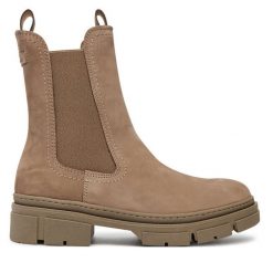 Sztyblety Tamaris. Brązowe botki Tamaris, bez wzorów, bez obcasa, na płaskiej podeszwie, bez zapięcia. Za 269.99 zł.