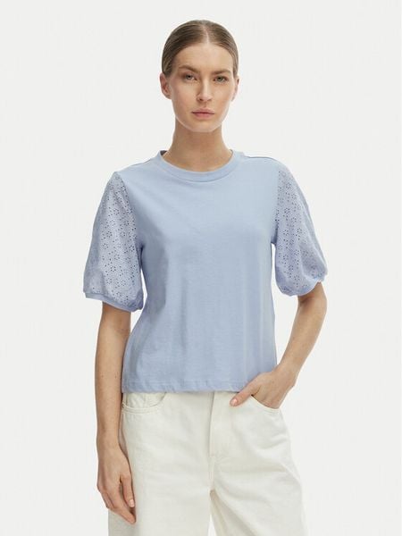 Vero Moda Bluzka Janni 10340706 Błękitny Regular Fit. Niebieskie bluzki Vero Moda, l, bez wzorów, z bawełny, bez kołnierzyka, bez ramiączek. Za 99.99 zł.