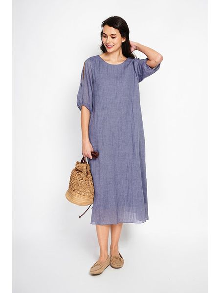 ASSUILI Lniana sukienka w kolorze niebieskim rozmiar: 36. Niebieskie sukienki Assuili, bez wzorów, ze lnu, klasyczne, bez kołnierzyka, bez ramiączek, midi. Za 132.36 zł.