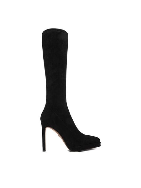 Nine West Kozaki CEO-DALAL-01 Czarny. Czarne kozaki Nine West, bez wzorów, z materiału, bez obcasa, na szpilce, bez zapięcia. Za 199.99 zł.