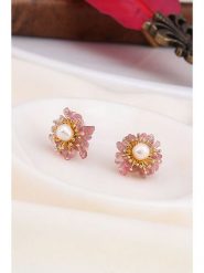 Pierres delicates Kolczyki-wkrętki w kolorze białym z perłami i kwarcem różowym rozmiar: onesize. Różowe kolczyki Pierres delicates, z kwarcem, z mosiądzu. Za 48.95 zł.