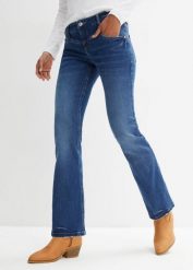 Jeansy ze stretchem o kroju bootcut, mid waist. Niebieskie jeansy bonprix, bez wzorów, z jeansu. Za 124.99 zł.
